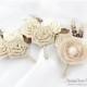 Set of 3 Groom Groomsmen Boutonnieres Wedding Bridal Flower Father Corsages with Flowers, Brooches in Ivory, Champagne, Cream,Tan and Brown