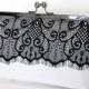 Victorian Eyelash Silk And Lace Clutch In Black And White,Bridal Accessories,Wedding Clutch,Bridesmaid Clutch