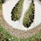 Bridal jewelry set, wedding jewelry, bib necklace earrings, Chunky rhinestone necklace statement, Green crystal jewelry set