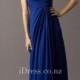 Chiffon Shirred Wide Strap Floor Length Royal Blue Bridesmiad Dress