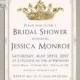 Blush Pink and Gold Bridal Shower Invitations Fancy Crown Princess Queen Elegant Vintage Formal Luncheon Brunch High Tea Party No.786