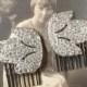 PAIR 1920s Flapper Rhinestone Leaf Bridal Hair Combs, Vintage Art Deco Silver Pave Original Dress Clips to OOAK Wedding Hair Piece Accessory