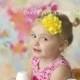 Yellow Eyelet Fabric Flower Casual or Dressy Headband - Newborn Baby Easter Dressy Hairbow - Little Girls Eyelet Fabric Hair Bow
