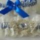 Wedding Garter Set,Bridal Garter Set Ivory Chantilly Lace And Royal Blue With Chiffon  Applique