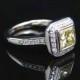 Vintage 1.50ct Princess Cut Natural Yellow Diamond 18K White Gold Halo Engagement Ring