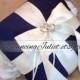 Romantic Satin Elite Ring Bearer Pillow with Two Hearts Accent...You Choose the Colors...BOGO Half Off...shown in navy/ivory 