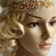 Gold Champagne Crystal Pearls Rhinestone , flapper Gatsby Headband, Wedding Headband, Wedding Headpiece,1920s Bridal Headpiece,r headband