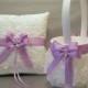 Orchid  Wedding Bridal Flower Girl Basket and Ring Bearer Pillow Set on Ivory or White ~ Double Loop Bow & Hearts Charm ~ Allison Line