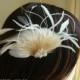 Bridal peacock clip or comb attachment feather fascinator Off White Ivory or Champagne birdcage veil accessory - LILLIANA
