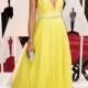 2015 87th Oscar Yellow Beads Evening Dresses Celebrity Dress Shaun Robinson A-Line Gowns Red Carpet Spaghetti V-Neck Prom Party Dresses Online with $99.18/Piece on Hjklp88's Store 
