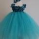 Ready to Ship Infant Toddler Flower Girl Wedding Pageant Birthday Turquoise Tutu Dress Hydrangea Petals w/Pearls and Made to Match Headband.