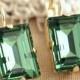 Erinite green Color Gold drop earrings, Swarovski earrings, Wedding jewelry, Estate earrings, Emerald cut earrings, Gift for her, earrings.