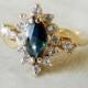 Vintage Antique Sapphire Engagement Ring 14K Gorgeous Genuine Blue Sapphire Engagement Ring Half Carat tdw Diamond Halo Engagement Ring 14K