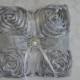 Silver satin rosette wedding ring pillow with glitter ribbon and brooch