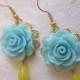 Turquoise Yellow Flower Earrings Aqua Lemon jewelry earrings Shabby Bridesmaids Bridal earrings. SPLASH