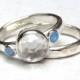 Set Engagement Ring and wedding band -Topaz stone and opal - Recycled fine silver sterling ring Similar  diamond stone