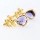 Purple Glass Gold Hydrangea Earrings - Flower Post Earrings, Purple Earrings, Bridal Jewelry, Wedding Earrings, Spring Fashion