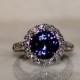 Tanzanite and Diamond Halo Engagement Ring, Free Shipping and Appraisal Included