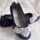 Navy Blue Wedding Shoes - Ballet Flats, 250 Colors, Vintage Lace, Swarovski Crystals, Belle-Women's Bridal Shoes