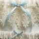 Wedding Garter Set with Blue Satin Ribbon Bow and Swarovski Crystal Centering   - The ALICIA Garter Set