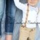 Baby Boy Easter Spring Bow Tie & Suspender Bodysuit. Baby Blue Seersucker, Wedding, 1st First Birthday Outfit,Tan Suspenders Ring Bearer Tie