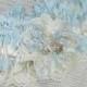 Seashell Beaded Ivory and Aqua Blue Vintage Lace Wedding Garter