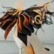 Wedding, Bridal, Sexy Black And Orange Satin Ribbon Bow And Ostrich Feather Shoe Clips
