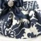 Pleated Clutch  Evening Bag  Purse  Wedding  Bridesmaid  AMSTERDAM  Navy and White with Navy Satin Bow and Crystal