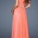 Cheap Hot Coral Strapless Chiffon Long Prom Dress With Belted Waist