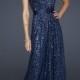 La Femme 17059 Navy Strapless Sequins Long Homecoming Dress