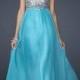 Cheap Aqua Strapless Chiffon Sequined Long Prom Dress