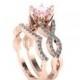 Bridal ring with matching band, Natural Diamonds and Natural 1 carat Morganite Wedding Set, Braided shank Engagement ring with matching band - New