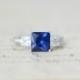 Blue Sapphire Engagement Ring -  September Birthstone - 3 Stone Ring - Princess Cut -  Wedding Ring - Promise Ring - Sterling Silver
