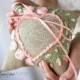 Boho chik wedding ring pillow Rustic Burlap bearer pillow ivory lace handmade embroidery ribbons pink rose