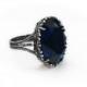Blue Swarovski Ring Dark Indigo Ring Silver Ring Adjustable Ring Gothic Ring indigo Jewelry blue ring engagement ring cocktail ring