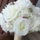 White Silk Bridal Bouquet with Grooms Boutonniere / Rustic Bouquet / Country Wedding Flowers /  Neutral Color Bouquet / Silk Wedding Flowers