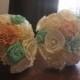 Bridal Bridesmaid Bouquet Custom Made Peach Mint Dried Flowers Sola Flowers Shabby Chic Wedding