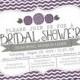 Purple Chevron Bridal Shower invitation with flowers, purple and gray,  printable, digital file