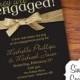 Black and Gold Glitter Ribbon Engagement Party Invitation