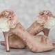 Wedding Shoes -- Antique Pink Wedding Shoes with Lace Overlay and Trio of Flowers on Ankle