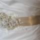 Light Champagne Bridal Sash with Ivory Lace, Crystals and Pearls, Oatmeal Bridal Belt, Pale Taupe Wedding Belt - LAKESHORE