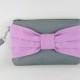 SUPER SALE - Gray with Lavender Purple Bow Clutch - Bridal Clutches, Bridesmaid Wristlet, Wedding Gift ,Cosmetic Bag, Camera BagZipper Pouch
