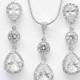 Cubic Zirconia Bridal Set Wedding Jewelry Set Silver Clear Cubic Zirconia Teardrop Earrings and Necklace