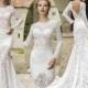 Elegant Long Sleeve Lace Mermaid Wedding Dresses Backless Crew Neck Sweep Train Gorgeous Garden Bridal Dress Gowns 2015 Custom Top Quality Online with $129.95/Piece on Hjklp88's Store 