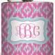 Pink Tiffany Blue Ikat Custom Personalized Monogram Flask Initials 21 Bridesmaid Gifts - Stainless Steel 6 oz Liquor Hip Flask LC-1057