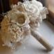 Rustic Shabby Chic Bouquet, Sola Flowers, Burlap, Lace, Rustic Shabby Chic Weddings. Made to Order.