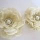 Gorgeous Two Tone Ivory Cream Chiffon Set of Two Wedding Bridal Hair Clips with Pearl and Rhinestone Accents