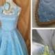 Cinderella Blue Embroidered Corset Dress In XXL With Hat And Mouse Butterfly Fascinator and Shoe Clips