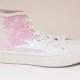 Sequin Crystal Iris on White Canvas Low Top Sneakers Shoes