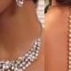 Bridal jewelry set, Bridal back drop bib necklace earrings, vintage inspired pearl rhinestone bridal necklace statement, wedding jewelry set